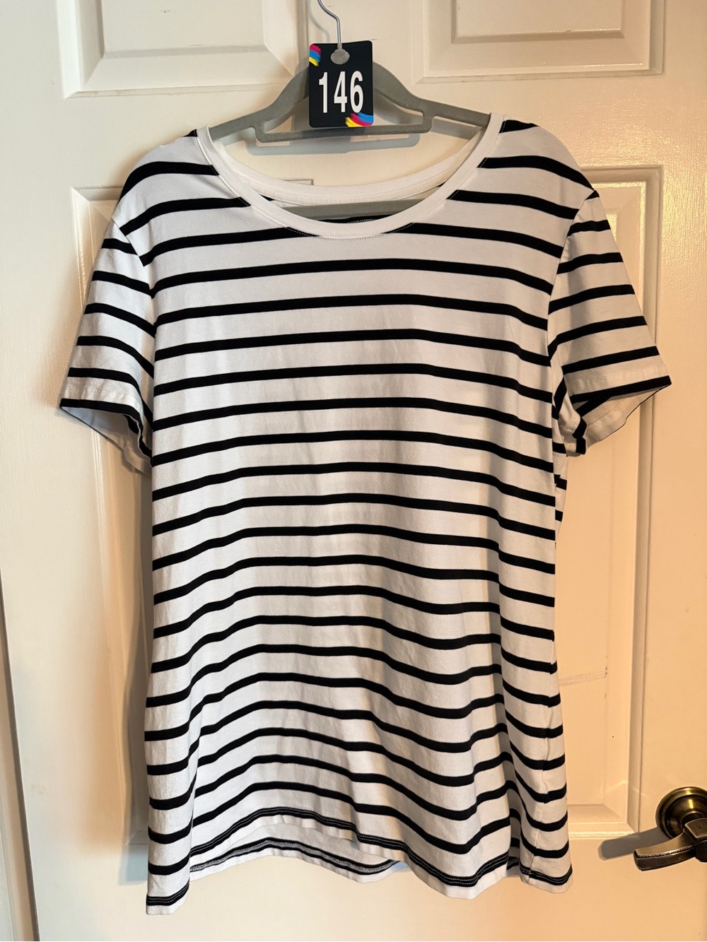 Amazon Essentials White & Black Striped Short-Sleeve Crewneck Tee